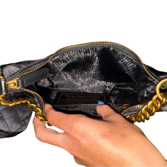 Kurt Geiger London Quilted Nylon Crossbody Bag Set Black Gold Chain EUC - Picture 5 of 10